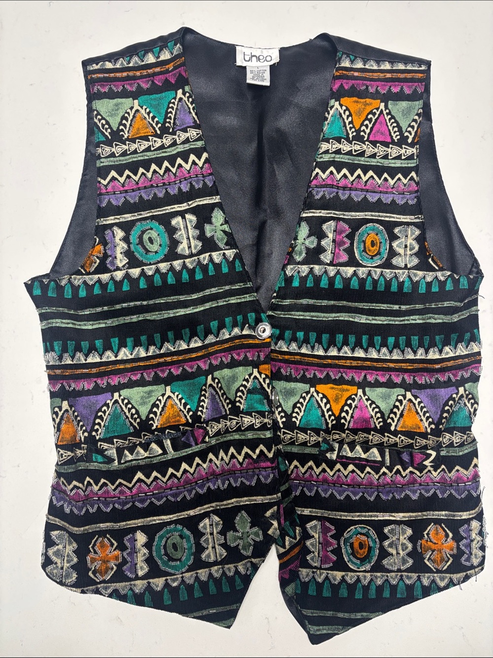 Theo Multicolor Tribal Pattern Satin Vest - Black Base